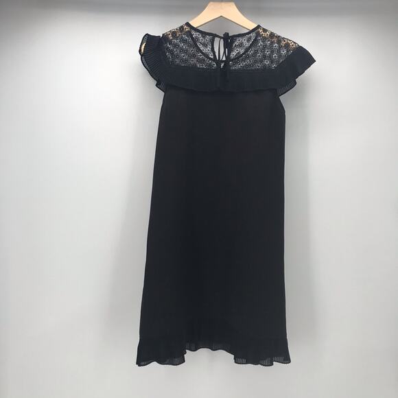 Tahari Shift Dress Womens 4 Black Sleeveless Lace Ruffle Collar Ruffle Hem AS IS - Picture 3 of 8